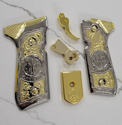 Combo Beretta Trigger 92F Metal Grips Beretta 92F, 92FS, M9, 96 Models Gold Nickel