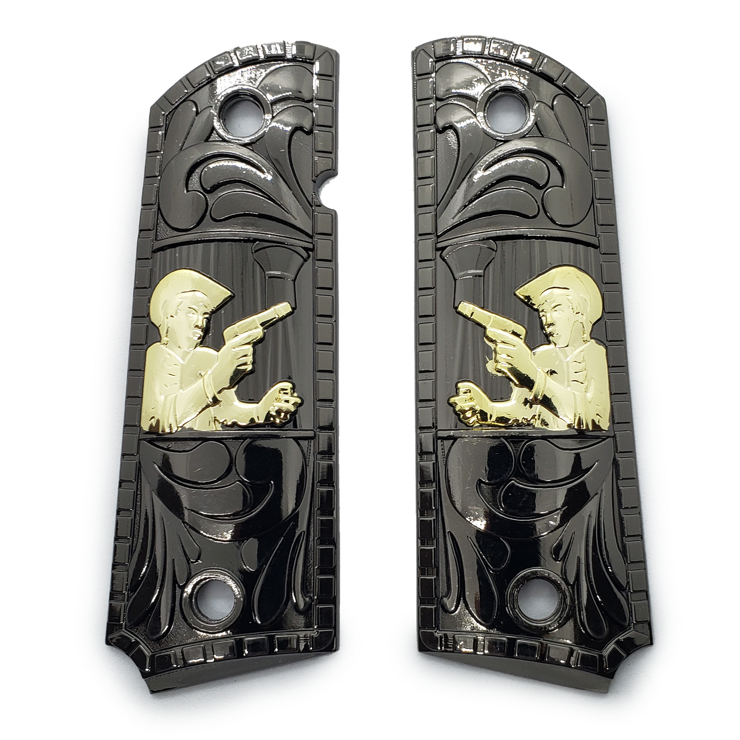 Chalino Sanchez 1911 COLT FULL SIZE  Ambi Cut , Black Gold Plated