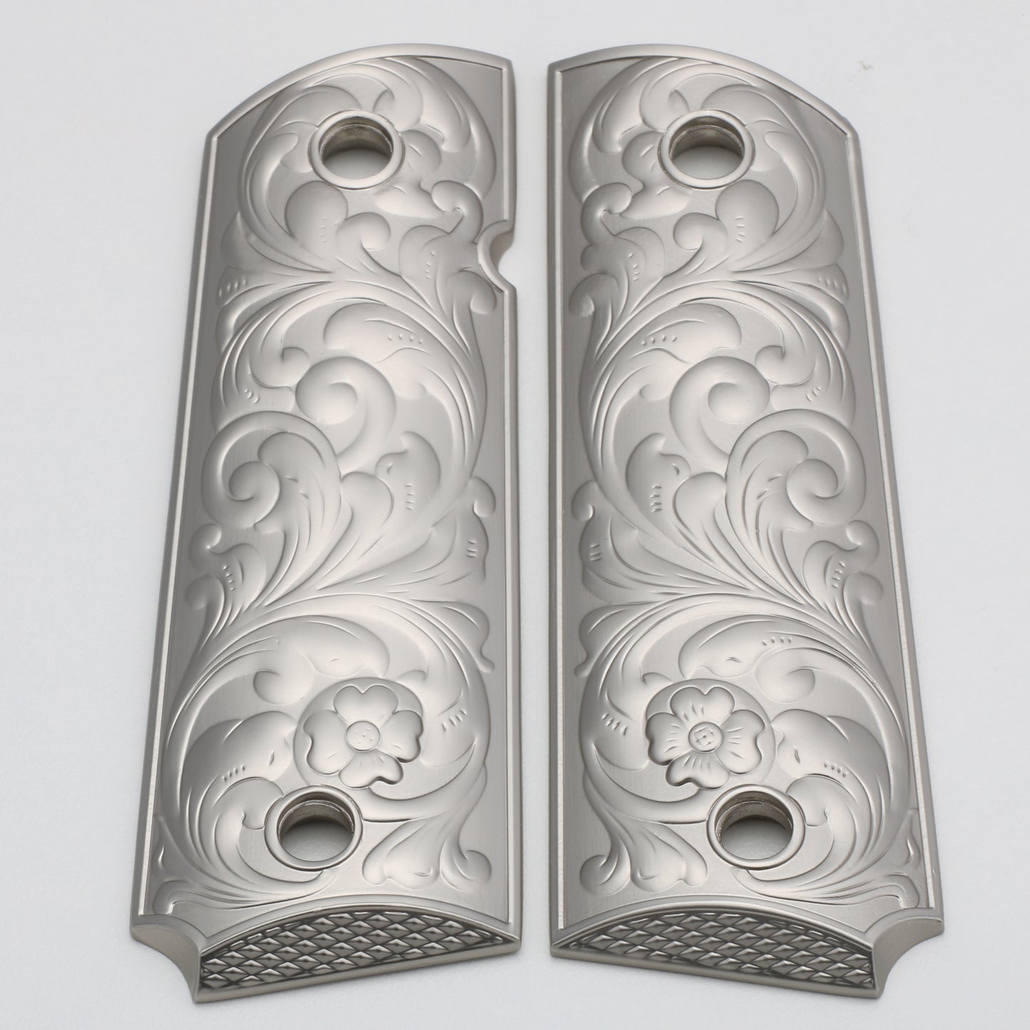 1911 Scroll GRIPS Full Size Brushed Nickel With Screws #T-T250