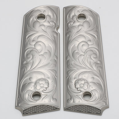 1911 Scroll GRIPS Full Size Brushed Nickel With Screws #T-T250