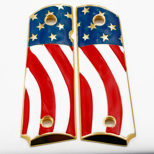 American Flag 1911 Grips FULL SIZE Metal GRIPS Ambi Safety Gold Plated #T-T282
