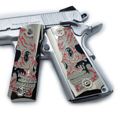 1911 FULL SIZE GRIPS Metal Enameled  Ambi Cut Nickel