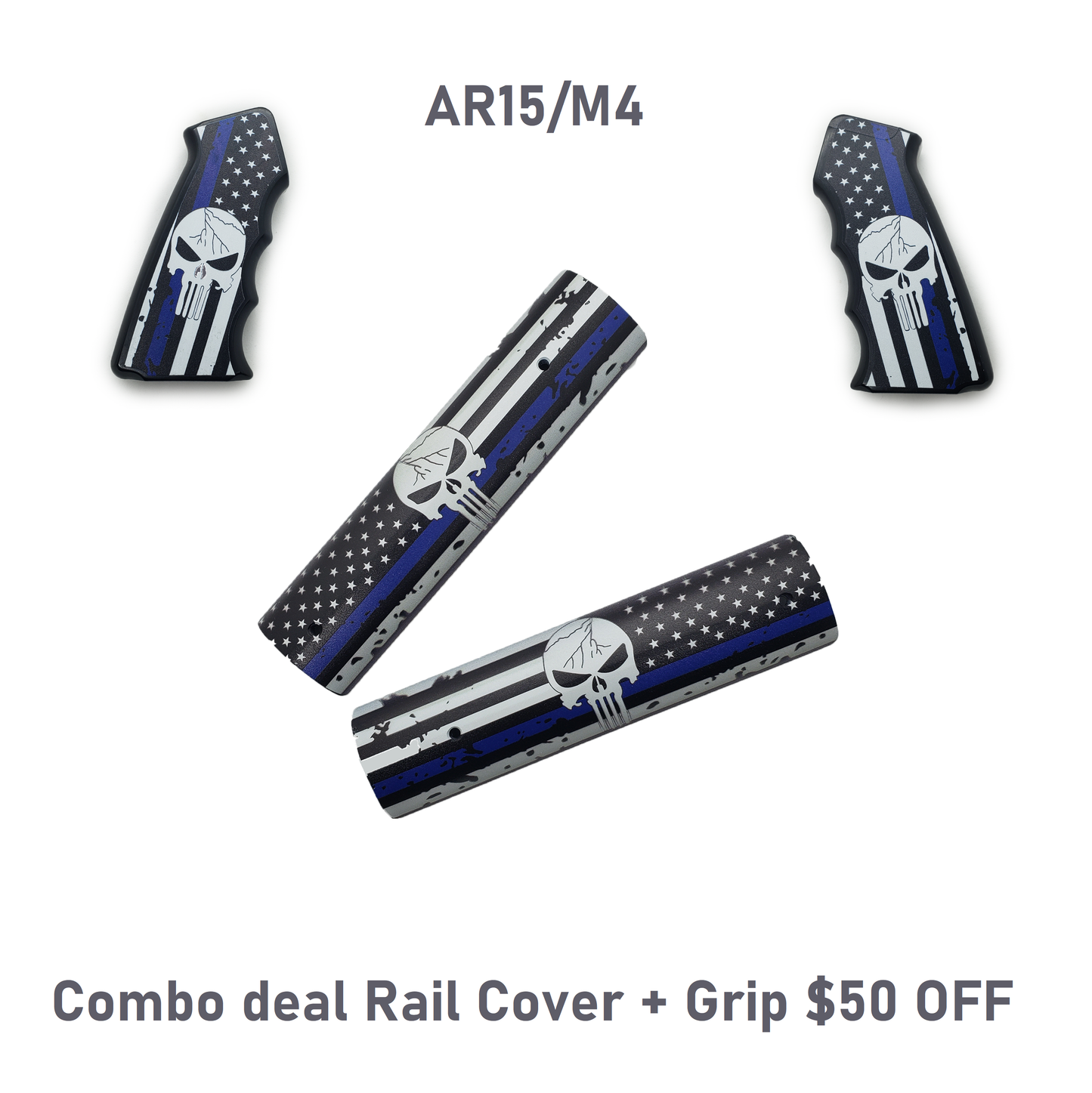 Combo AR15/M4 Aluminum Rail Cover + Grips Blue Line