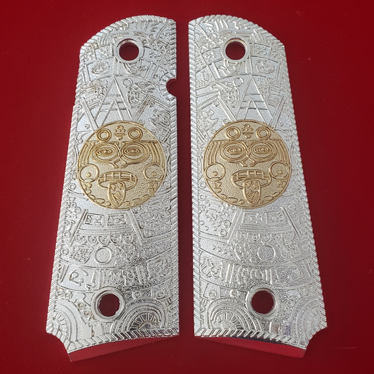 1911 FULL SIZE Aztec Grips Silver Ambi Cut #T-T786