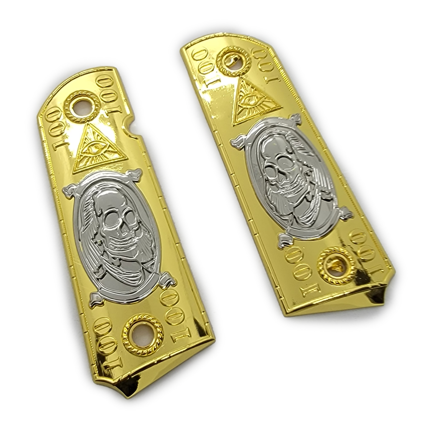 1911 Full Size  Metal Grips  Benjamin Franklin W Ambi Cut Gold