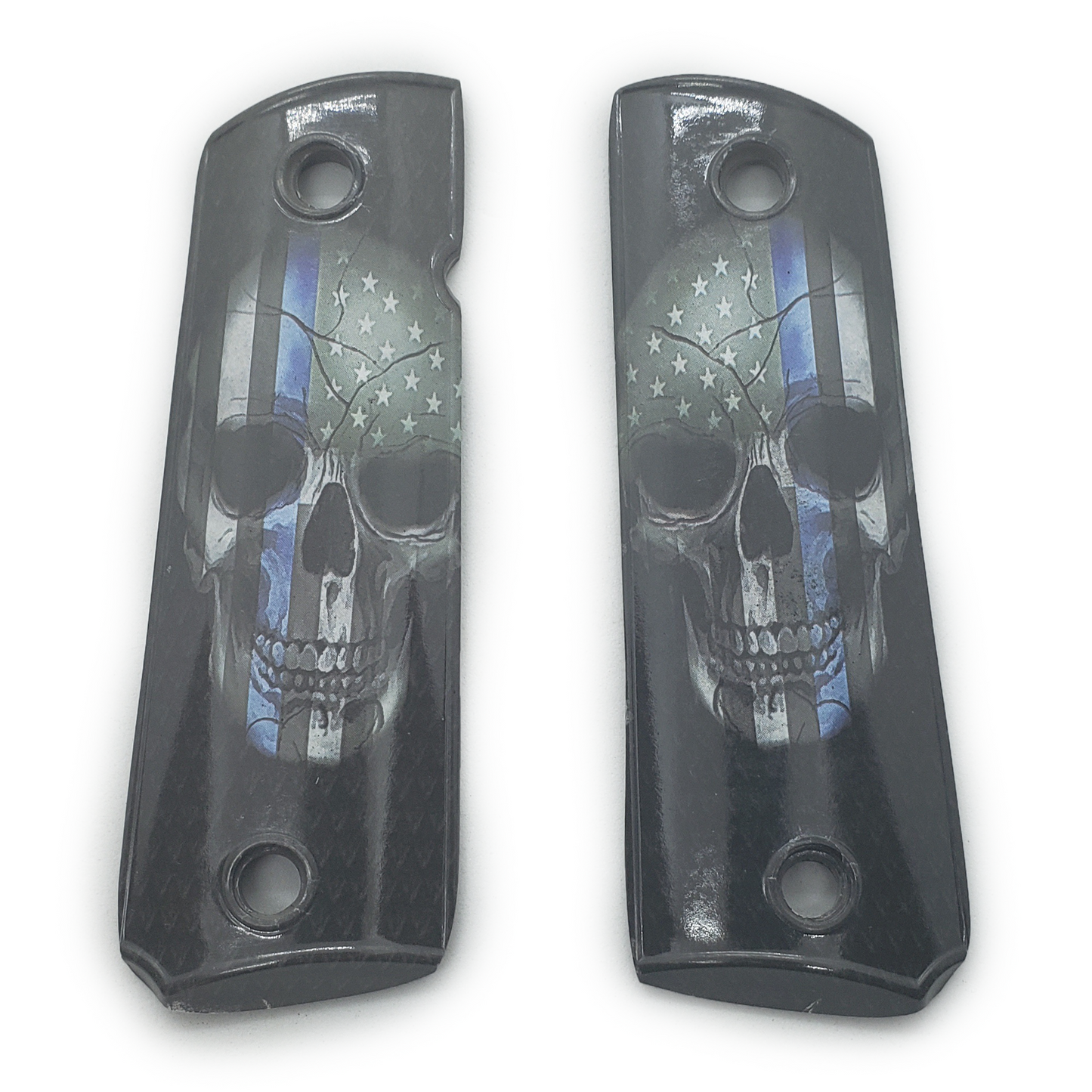 1911 Full Size PISTOL GRIPS Blue Line Skull Smooth [F03]