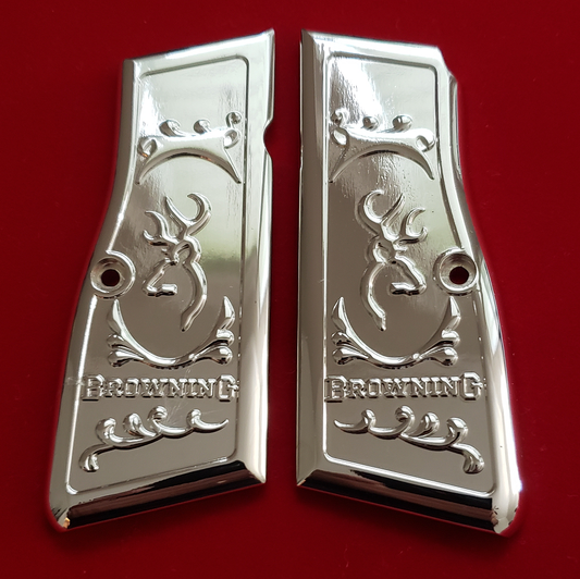 Browning Hi power Engraved Gun Grips Nickel T-T1005