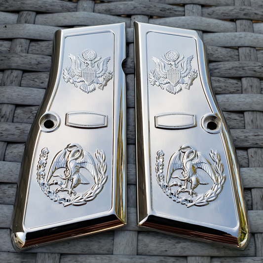 Browning Hi power Engraved Gun Grips Cacha Eagle Full Nickel Plated T-T397