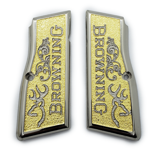 Browning Hi power Gun Grips Nickel Gold T-T387