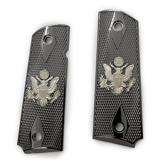 1911 COLT FULL SIZE  Checkered Eagle Ambi Cut Black Nickel