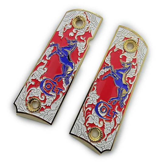 Colt 1911 Full Size Gold Plated Grips W Red Soft Enamel