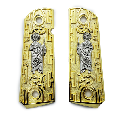 1911 Grips Compact Officer Size  St Jude Grips Nickel Gold