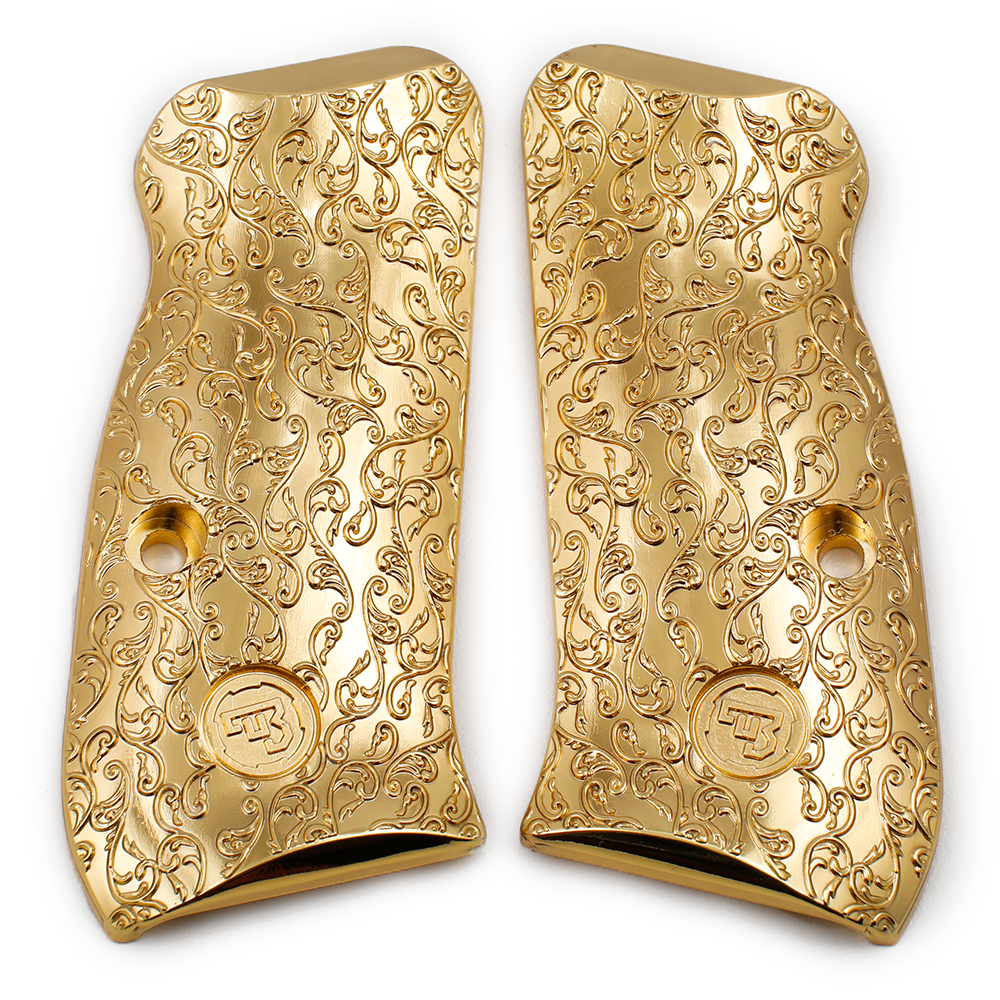 CZ 75 Compact Scroll Grips Gold Plated