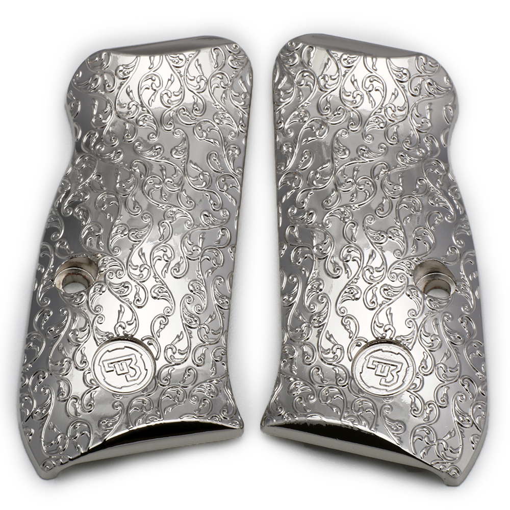 CZ 75 85 Compact Scroll Grips Nickel Plated