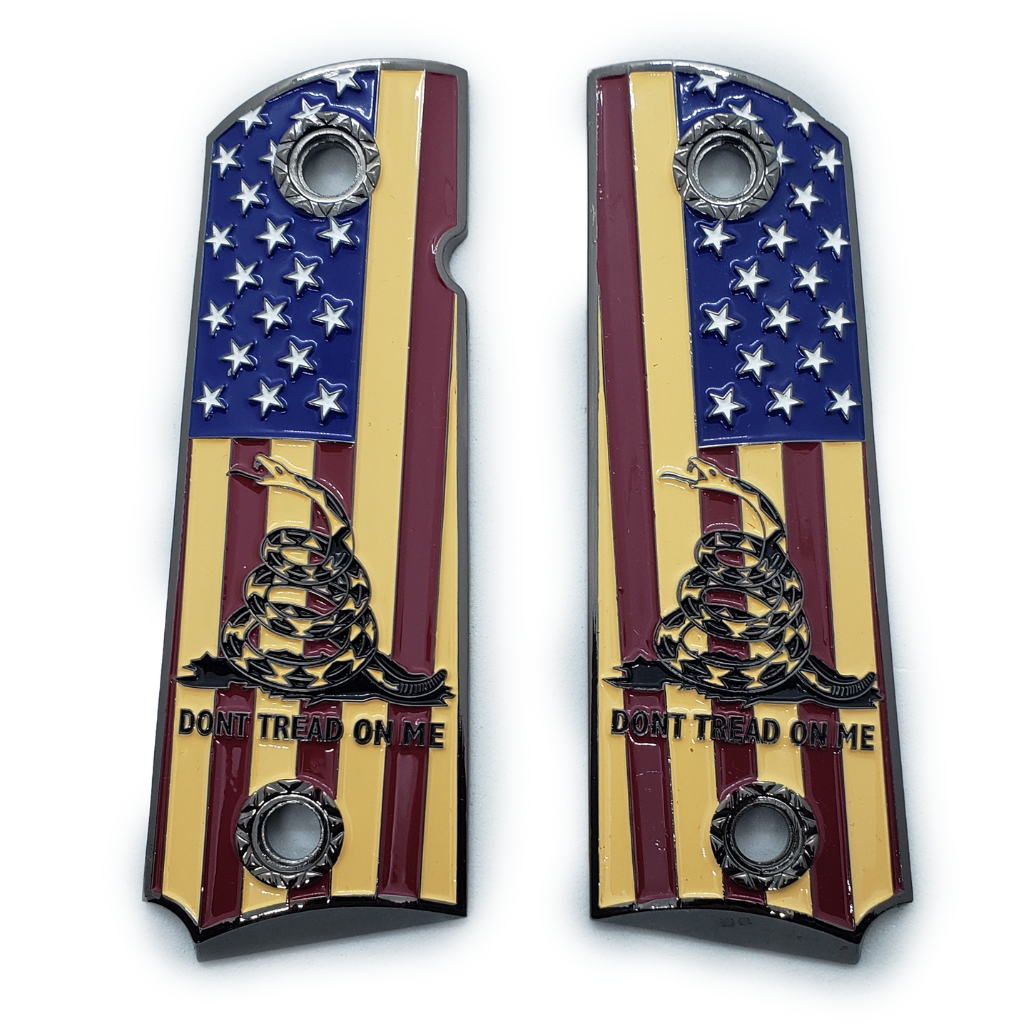 1911 FULL SIZE GRIPS DON'T TREAD ON ME Ambi Cut Nickel With Soft Enamel