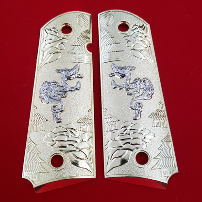 1911 Full Size grips gold Dragon  Nickel  Ambi Safety #T-T617