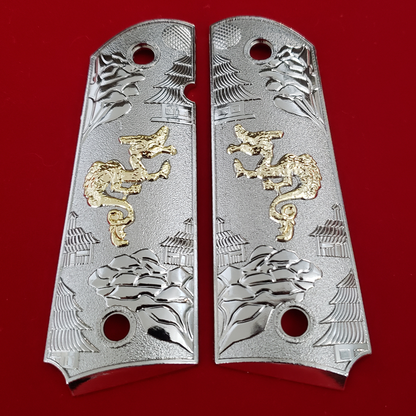 1911 Full Size grips gold Dragon  Nickel  Ambi Safety #T-T617