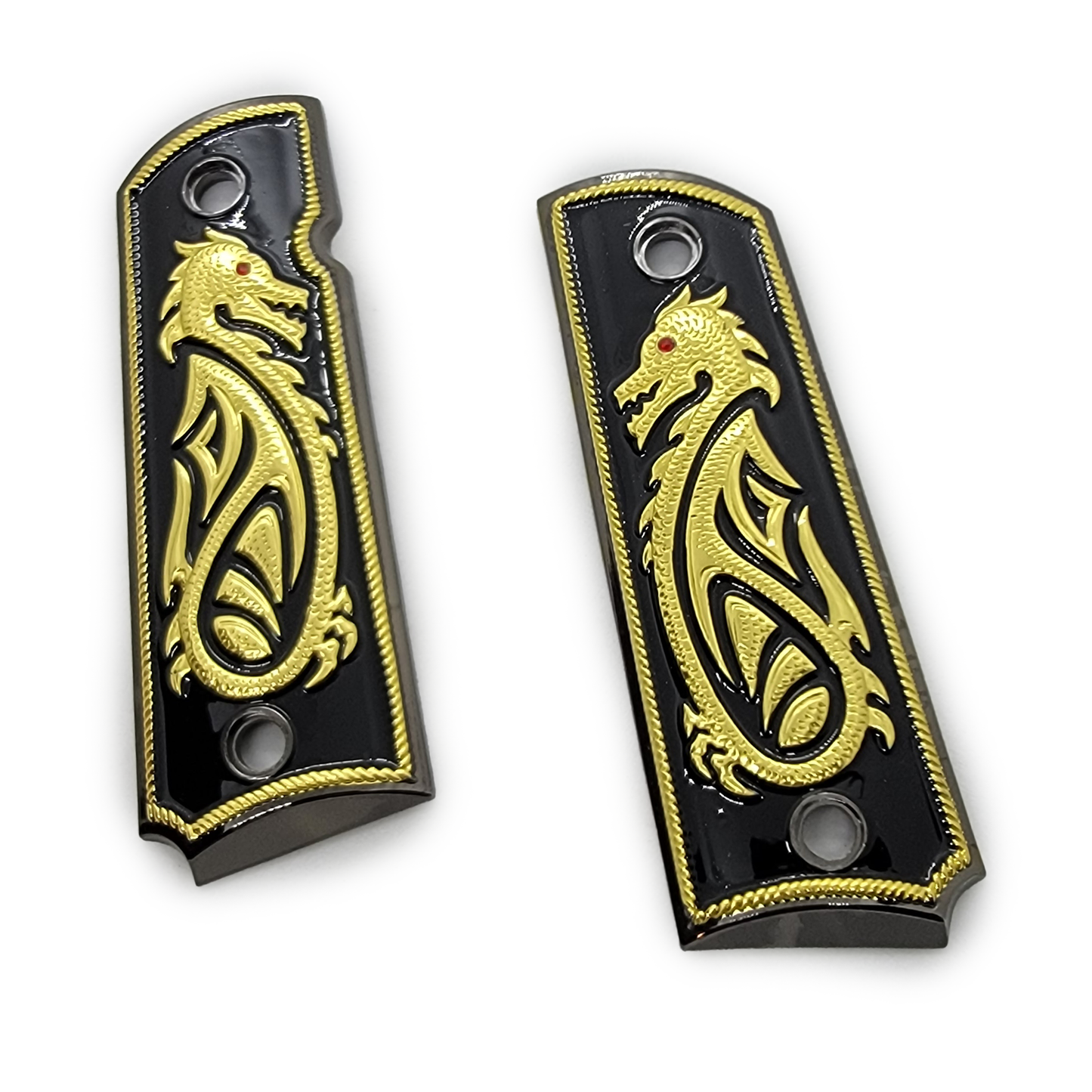 1911 FULL SIZE Grips Black Gold Dragon Ruby Stone Eye Ambi Cut