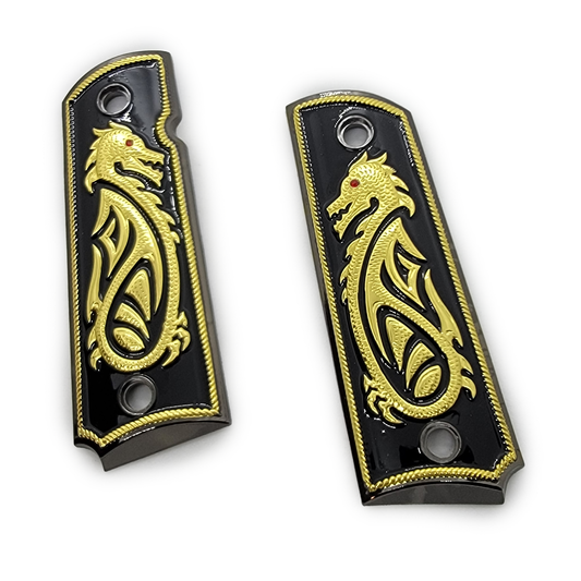 1911 FULL SIZE Grips Black Gold Dragon Ruby Stone Eye Ambi Cut
