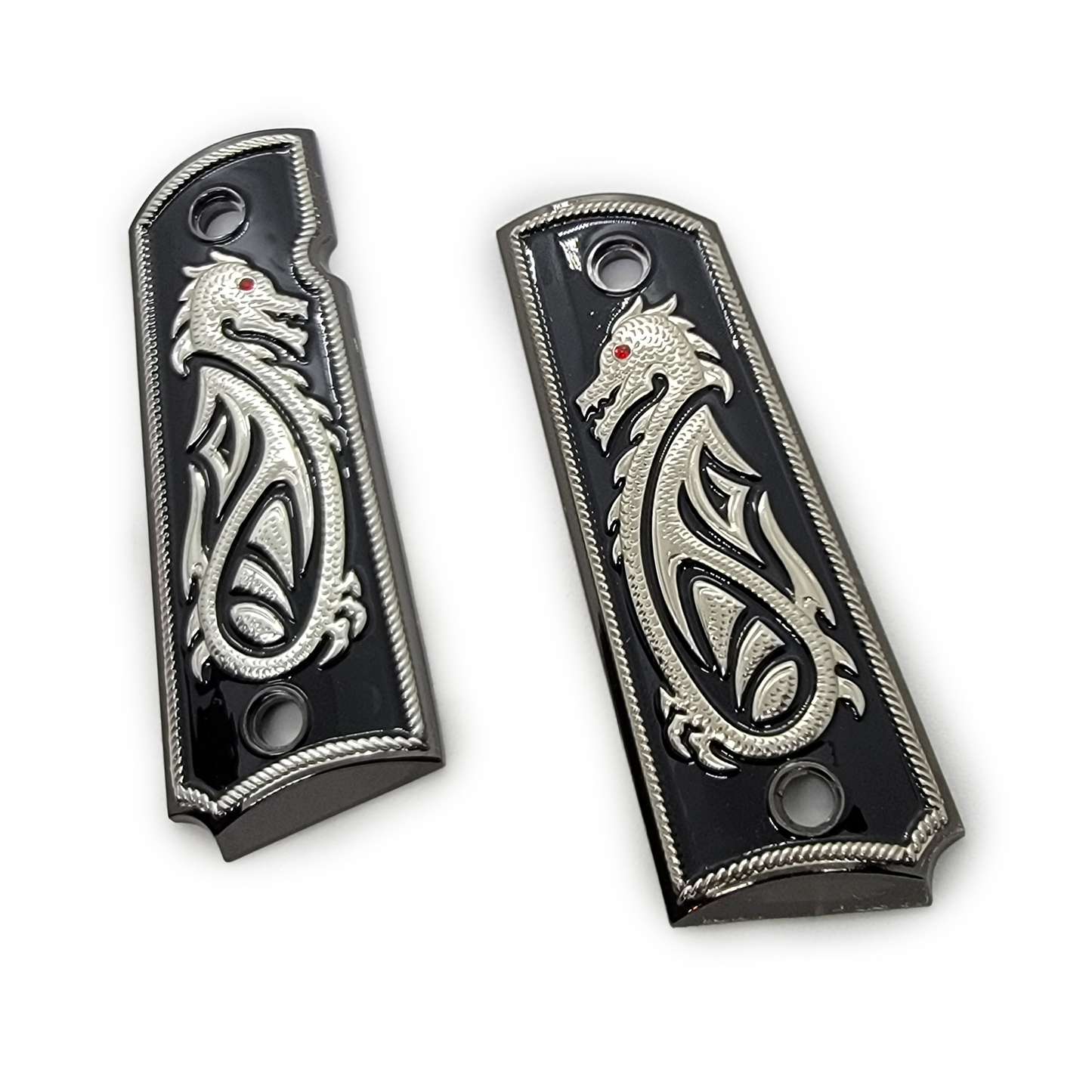 1911 FULL SIZE Grips Black Gold Dragon Ruby Stone Eye Ambi Cut