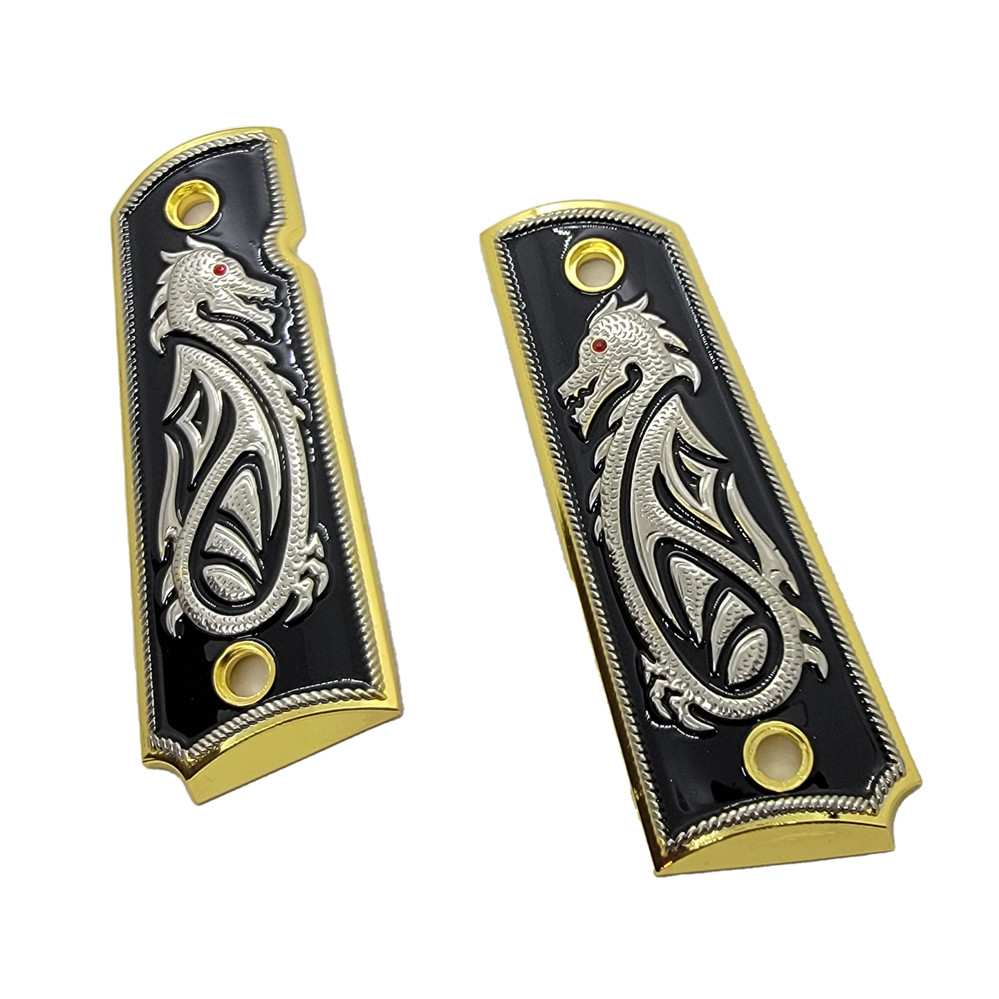 1911 FULL SIZE Grips Black Gold Dragon Ruby Stone Eye Ambi Cut