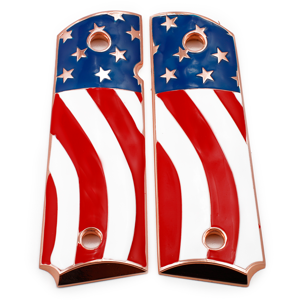American Flag 1911 Grips FULL SIZE Metal GRIPS Ambi Safety Rose Gold Plated #T-T284