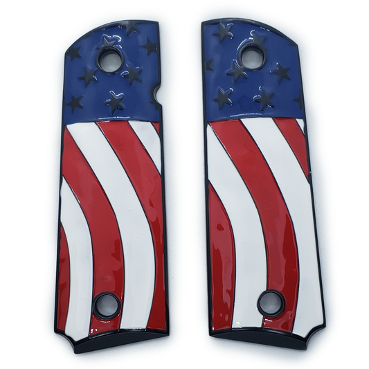 American Flag 1911 Grips FULL SIZE Metal GRIPS Ambi Safety Black