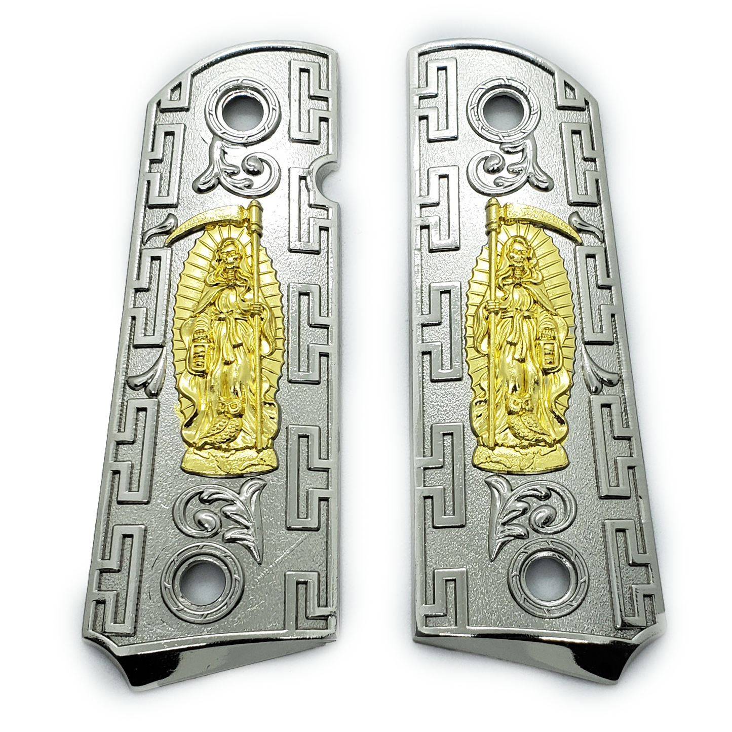 1911 FULL SIZE METAL GRIPS  With AMBI CUT Nickel/Gold  J-1911-14