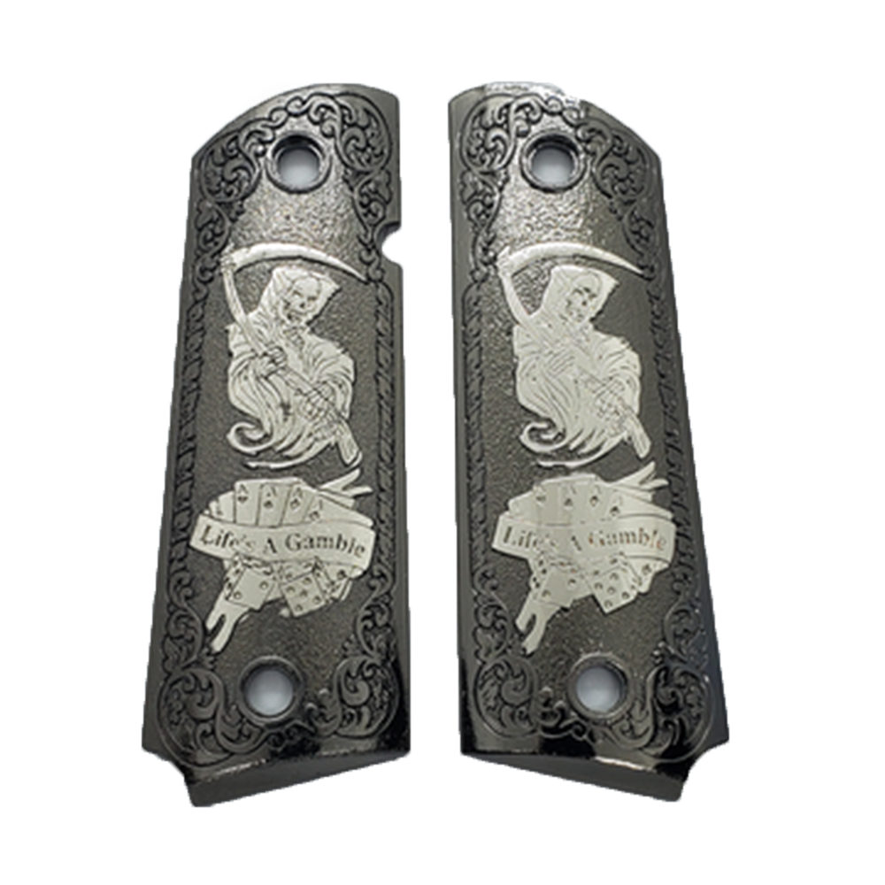 Grim Reaper 1911 FULL SIZE METAL GRIPS  With AMBI CUT J-1911-4