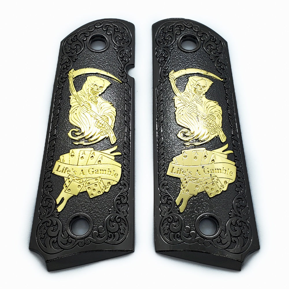 Grim Reaper 1911 FULL SIZE METAL GRIPS  With AMBI CUT J-1911-4