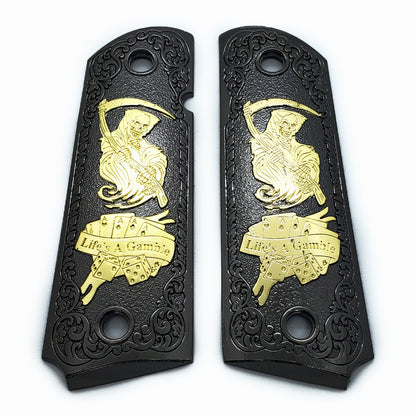 Grim Reaper 1911 FULL SIZE METAL GRIPS  With AMBI CUT J-1911-4