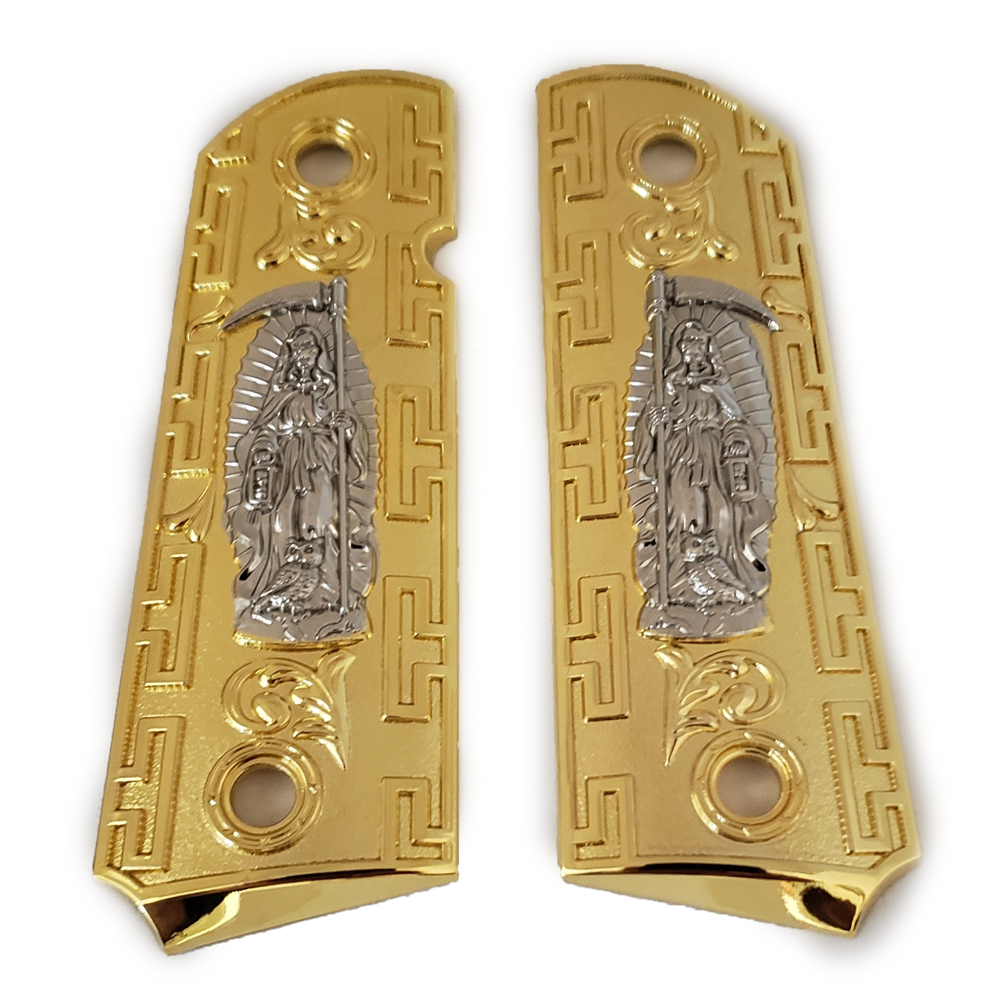 1911 FULL SIZE METAL GRIPS  With AMBI CUT Gold/Nickel  J-1911-14