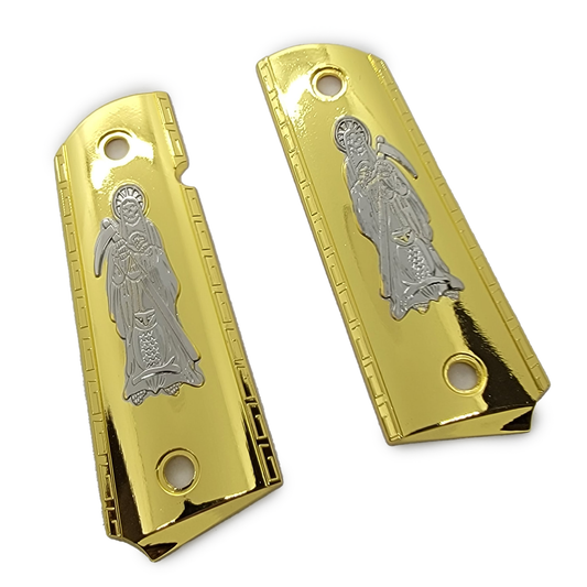 1911 Full Size  Metal Grips  Grim W Ambi Cut Gold Nickel