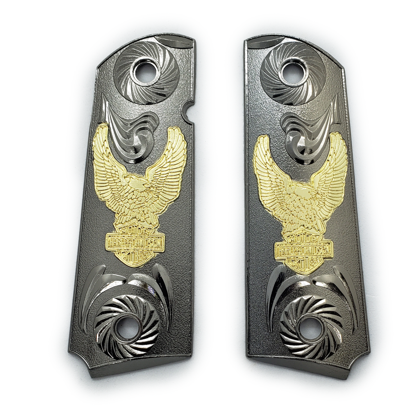 1911 FULL SIZE GRIPS Harley Ambi Cut Black Gold
