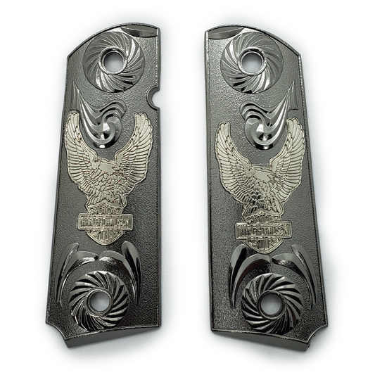 1911 FULL SIZE GRIPS Harley Ambi Cut Black Nickel