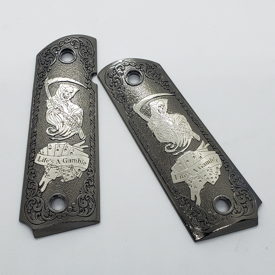 Grim Reaper 1911 FULL SIZE METAL GRIPS  With AMBI CUT J-1911-4