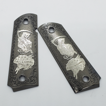 Grim Reaper 1911 FULL SIZE METAL GRIPS  With AMBI CUT J-1911-4