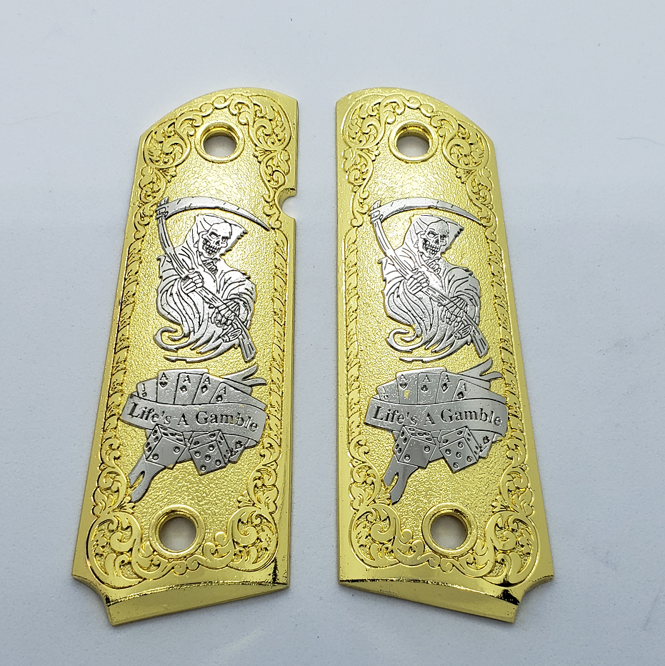 Grim Reaper 1911 FULL SIZE METAL GRIPS  With AMBI CUT J-1911-4