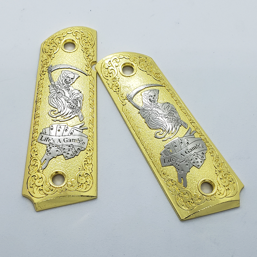 Grim Reaper 1911 FULL SIZE METAL GRIPS  With AMBI CUT J-1911-4