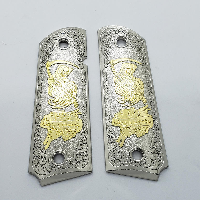 Grim Reaper 1911 FULL SIZE METAL GRIPS  With AMBI CUT J-1911-4
