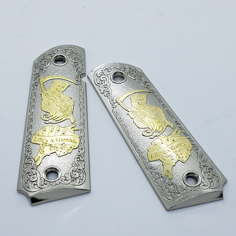 Grim Reaper 1911 FULL SIZE METAL GRIPS  With AMBI CUT J-1911-4