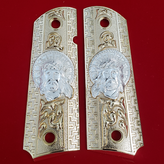 1911 Jesus Head FULL SIZE GRIPS  Gold W AMBI CUT#T-T782