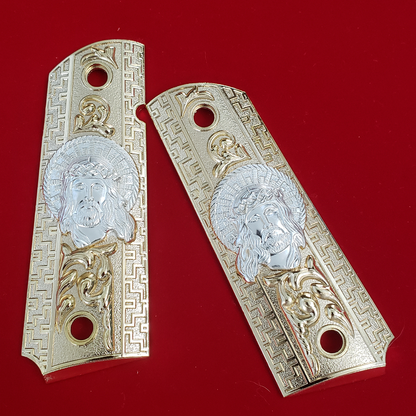 1911 Jesus Head FULL SIZE GRIPS  Gold W AMBI CUT#T-T782