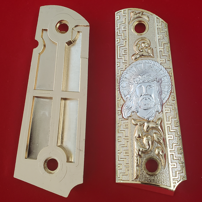 1911 Jesus Head FULL SIZE GRIPS  Gold W AMBI CUT#T-T782