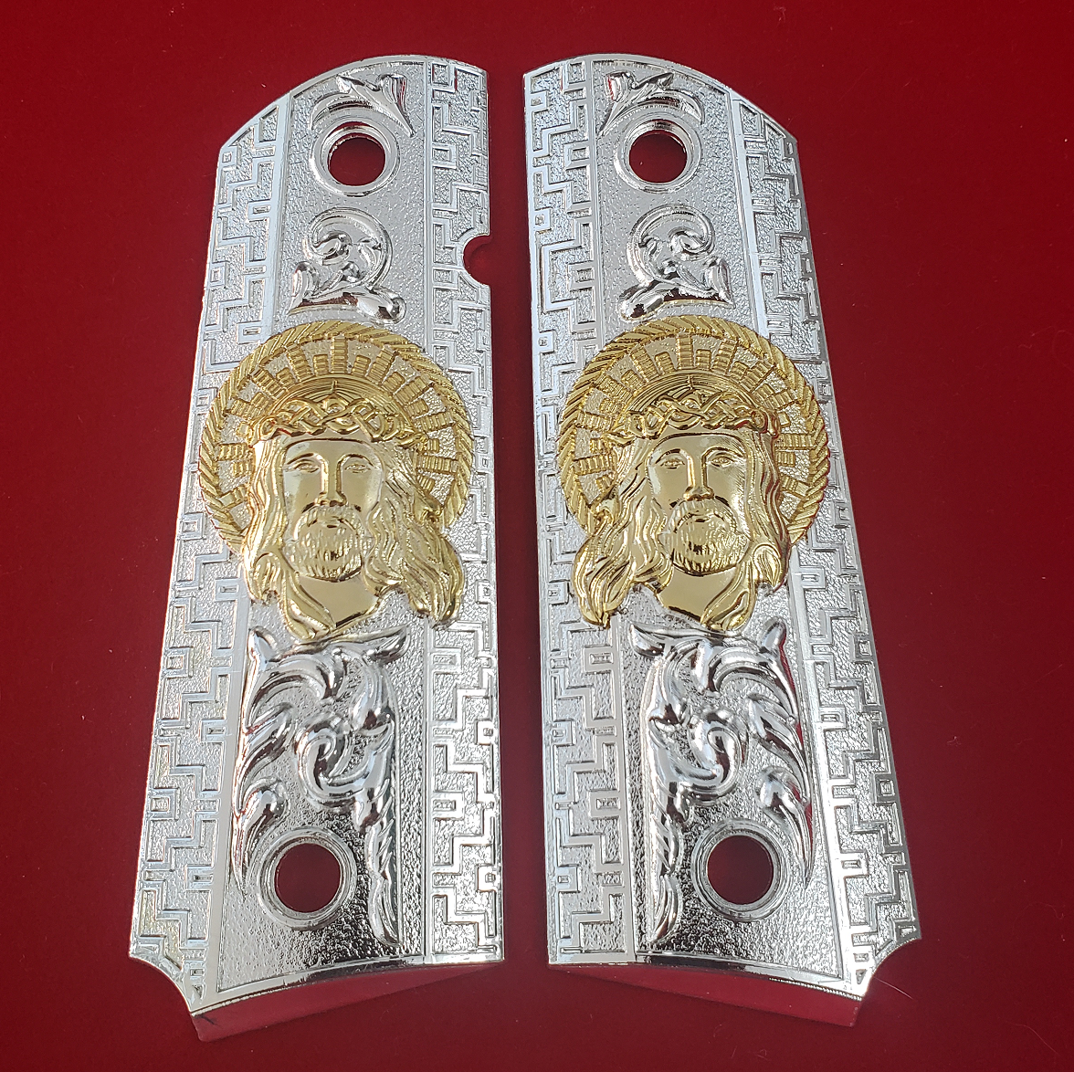 1911 Jesus Head FULL SIZE GRIPS  SILVER W AMBI CUT#T-T782