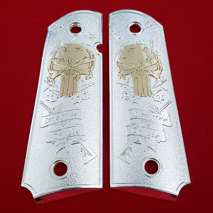 1911 FULL SIZE Grips Live Free Or Die 24K Gold Plated W Ambi Cut #T-T983