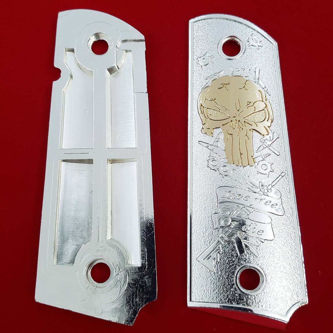 1911 FULL SIZE Grips Live Free Or Die 24K Gold Plated W Ambi Cut #T-T983