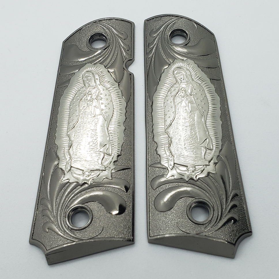 1911 Metal grips Blk/Silver  Virgin Mary Lady of Guadalupe Ambi Safety #T-T1466