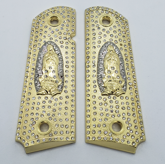 1911 Grips Virgin Mary With Zirconia stones Gold Plated