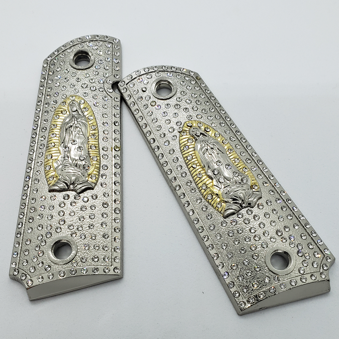 1911 Grips Virgin Mary With Zirconia stones Nickel Plated